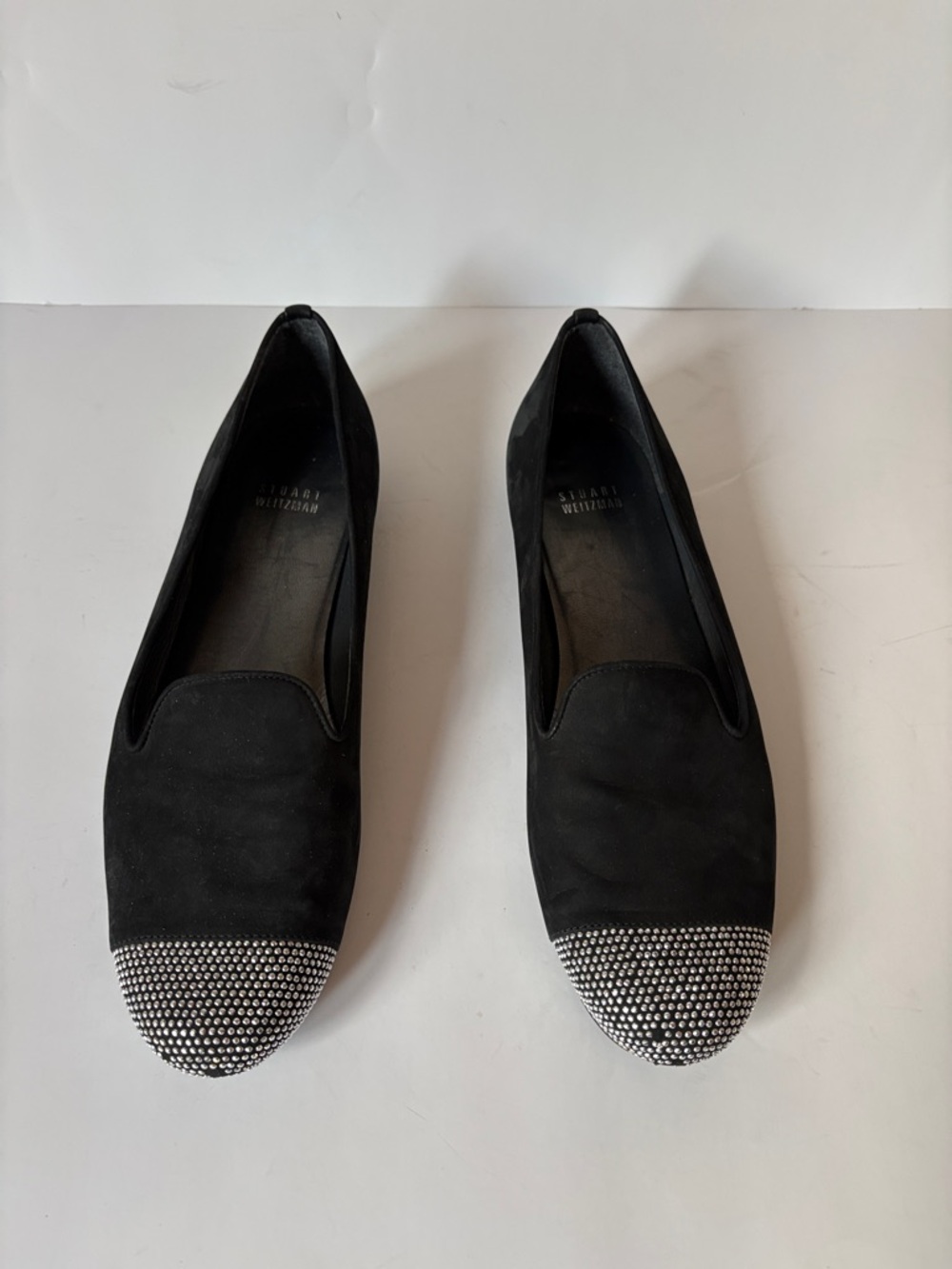 Stuart Weitzman Black suede studded flats 10 Narrow